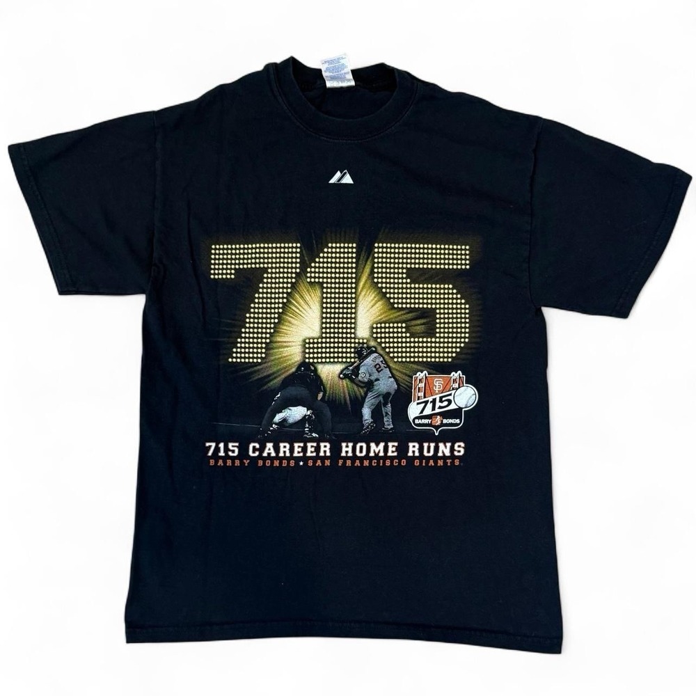 Vintage Barry Bonds 715 Career Home Runs Black T-Shirt Adult Medium 2005 Y2K VTG